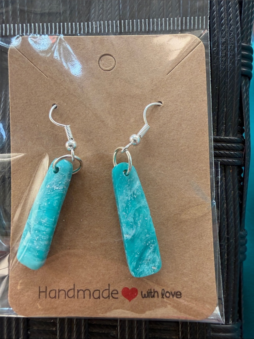 Hand Crafted Turquoise Marble Drop Earrings - Picture 2 of 5